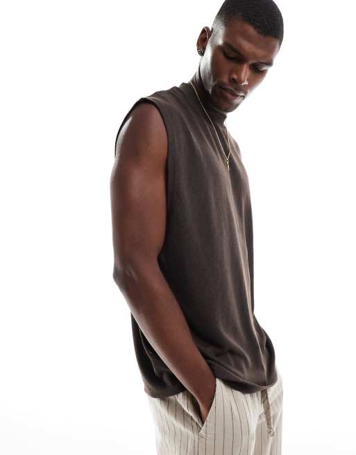 ASOS DESIGN - Oversized tanktop met linnenlook in donkerbruin