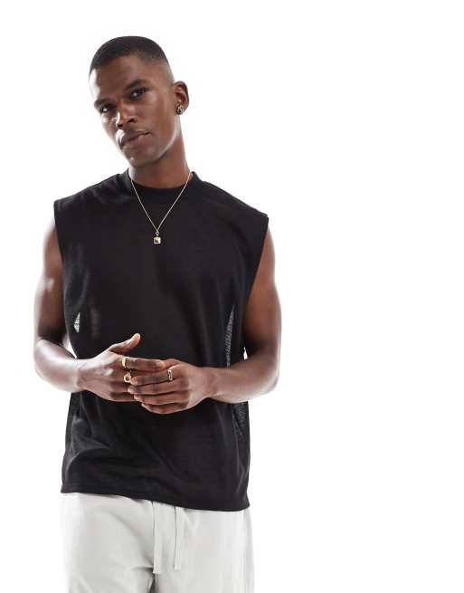 ASOS DESIGN - Oversized tanktop met linnenlook in zwart