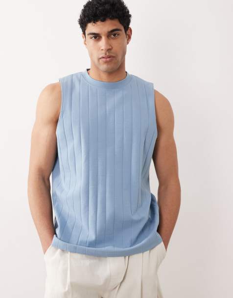 ASOS DESIGN - Oversized tanktop met ribbels in blauw - view 1
