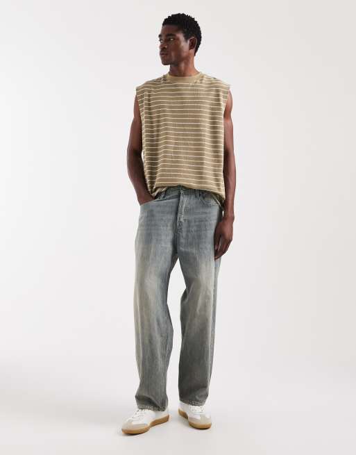 ASOS DESIGN - Oversized tanktop met textuur in mosterdgeel en witte strepen, 2 van 5