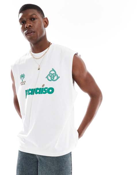 ASOS DESIGN - Oversized tanktop met voetbalprint in wit - view 1