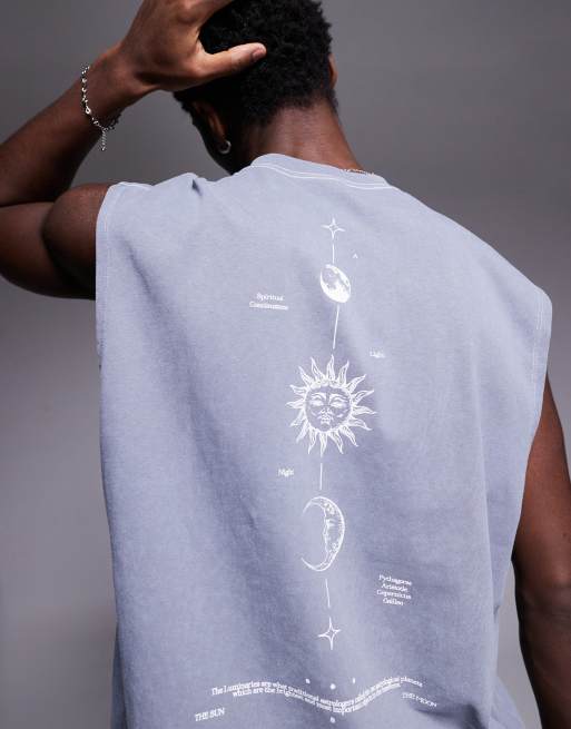 ASOS DESIGN - Oversized tanktop van 220gsm zware stof met print midden op de rug in grijs met wassing