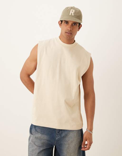 ASOS DESIGN - Oversized tanktop van 300gsm zware stof in stone