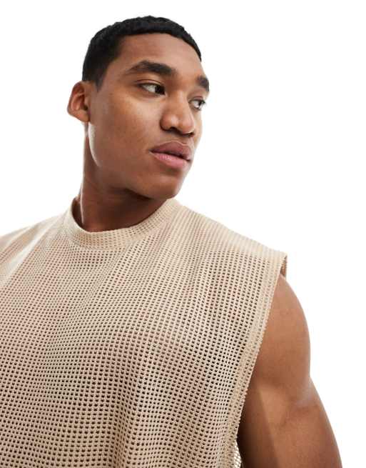 ASOS DESIGN - Oversized tanktop van open mesh in beige