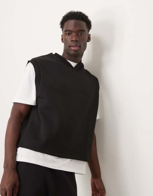 ASOS DESIGN - Oversized tanktop van scubastof met V-hals in zwart