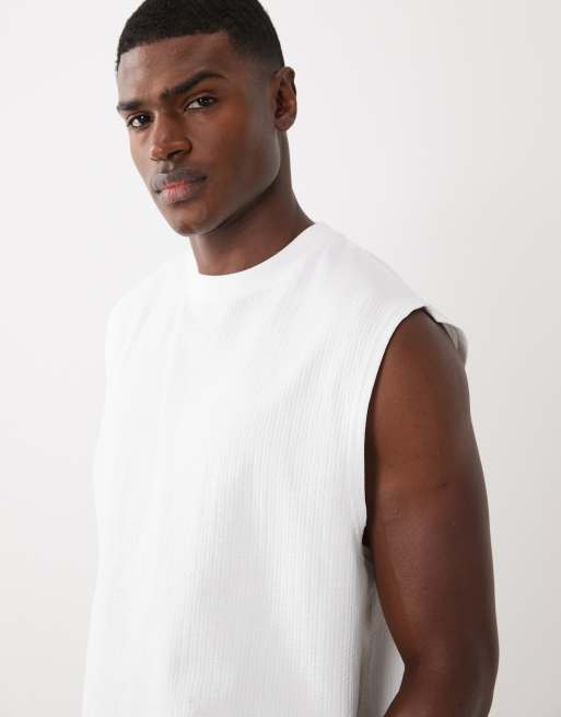 ASOS DESIGN - Oversized tanktop van seersuckerstof in wit, 2 van 5