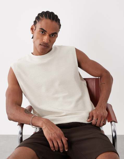ASOS DESIGN - Oversized tanktop van superzware stof met textuur in beige - view 1
