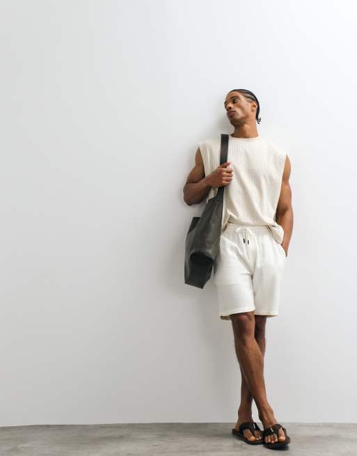 ASOS DESIGN - Oversized tanktop van zware seersuckerstof met strepen in neutraal, 2 van 5