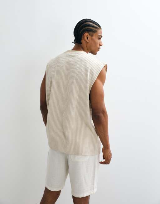 ASOS DESIGN - Oversized tanktop van zware seersuckerstof met strepen in neutraal, 3 van 5