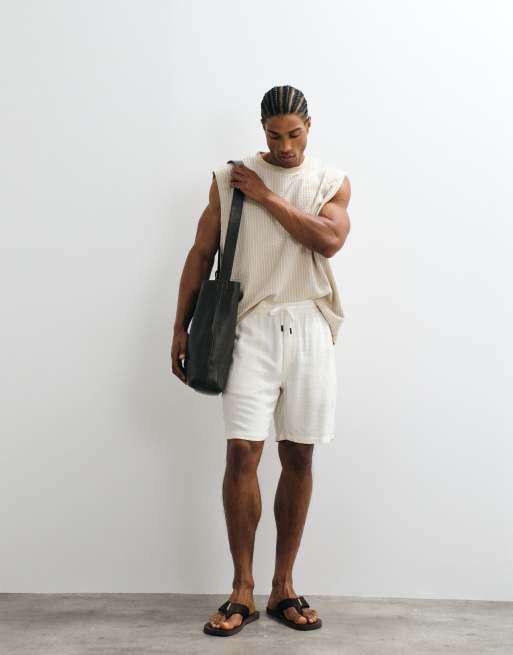 ASOS DESIGN - Oversized tanktop van zware seersuckerstof met strepen in neutraal, 4 van 5