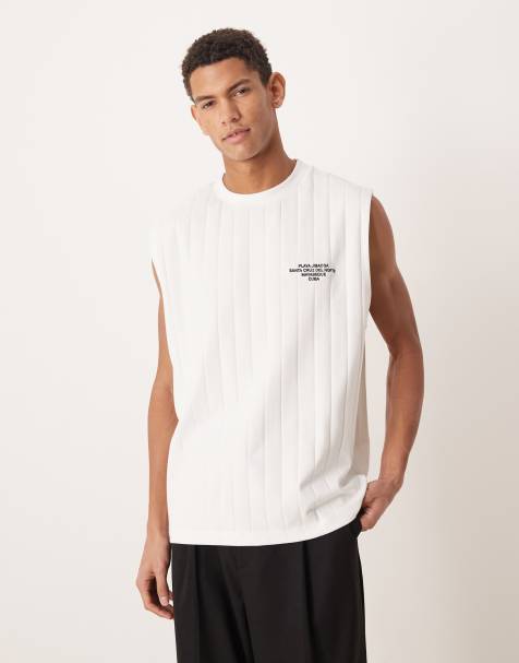 ASOS DESIGN - Oversized tanktop van zware stof met borduursel op de borst en textuur in wit - view 1