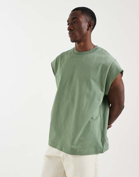 ASOS DESIGN - Oversized tanktop van zware stof met kapmouwtjes in groen - view 1