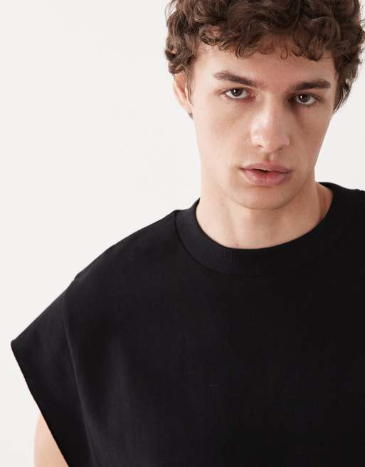 ASOS DESIGN - Oversized tanktop van zware stof met kapmouwtjes in zwart, 3 van 5