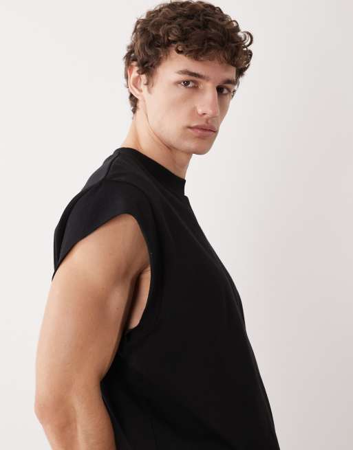 ASOS DESIGN - Oversized tanktop van zware stof met kapmouwtjes in zwart, 4 van 5