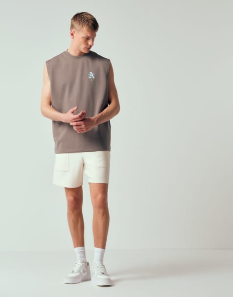 ASOS DESIGN - Oversized tanktop van zware stof met print op de achterkant in donkergrijs, deel van co-ord set - view 1