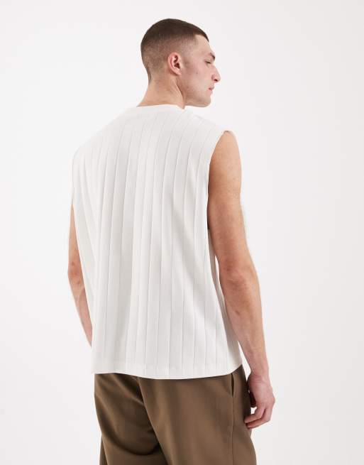 ASOS DESIGN - Oversized tanktop van zware stof met print op de borst in wit met textuur, 3 van 5
