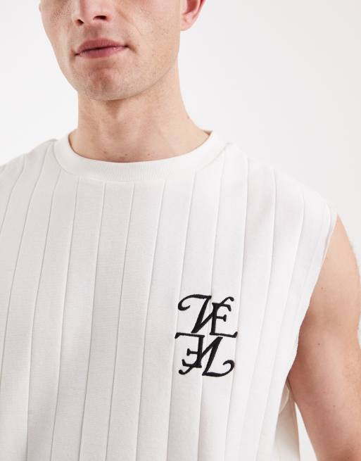 ASOS DESIGN - Oversized tanktop van zware stof met print op de borst in wit met textuur, 4 van 5