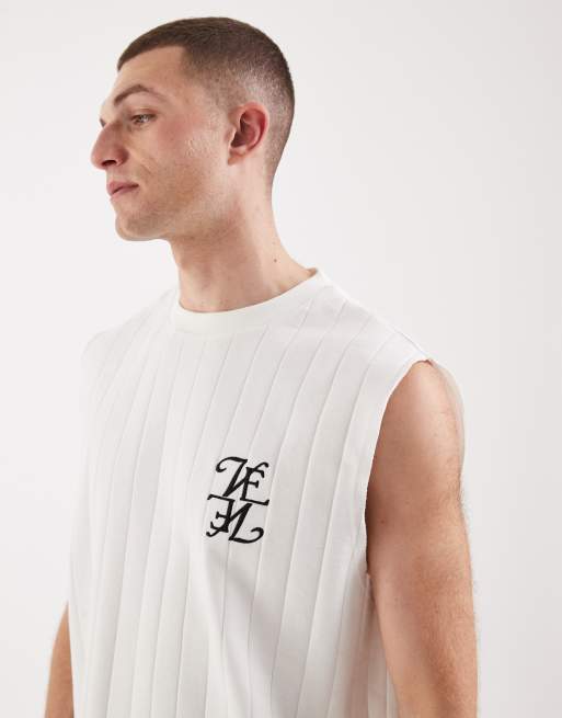 ASOS DESIGN - Oversized tanktop van zware stof met print op de borst in wit met textuur, 5 van 5