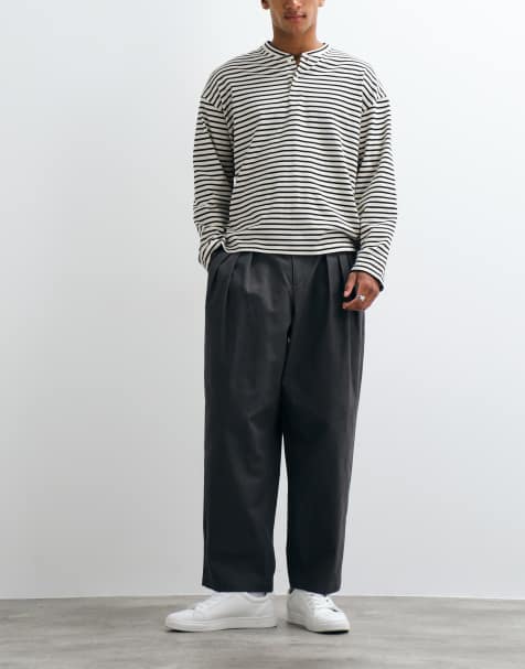ASOS DESIGN oversized tapered bukser i kulgrå med tredobbelt læg - view 1