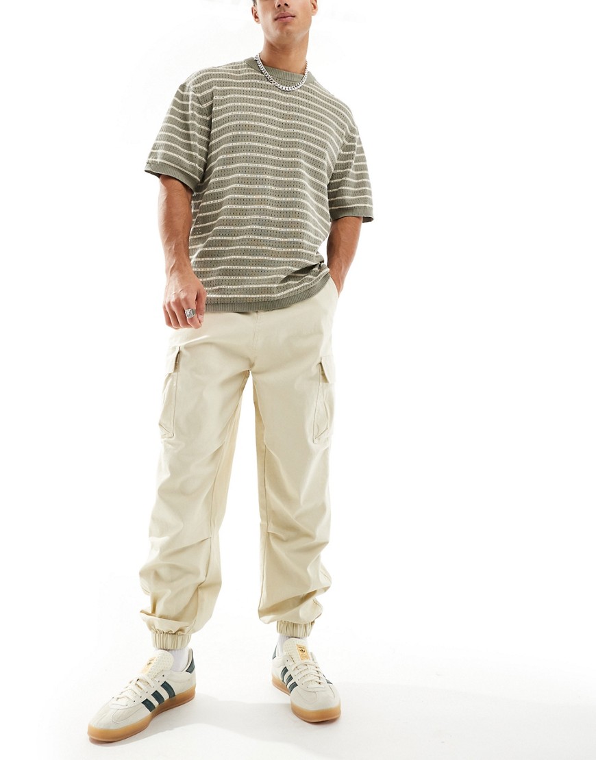 Asos Design Oversized Tapered Cargo Pants In Stone-neutral In Green