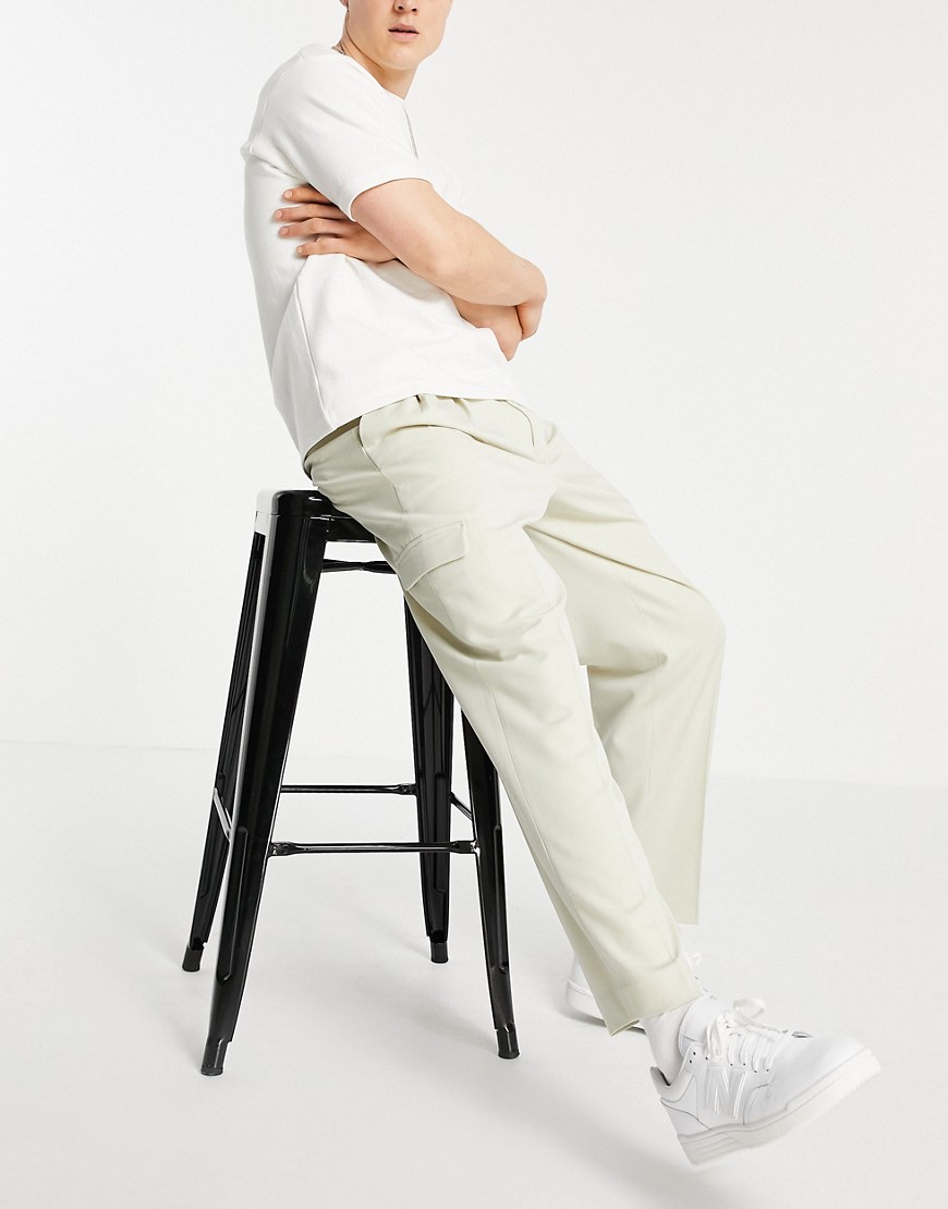 ASOS DESIGN oversized tapered cargo pants in stone-Neutral