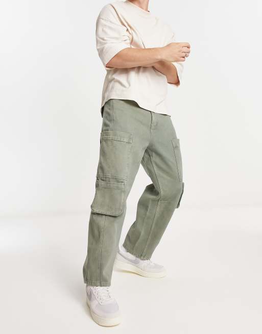 ASOS DESIGN cargo pants with elastic cuff in sage