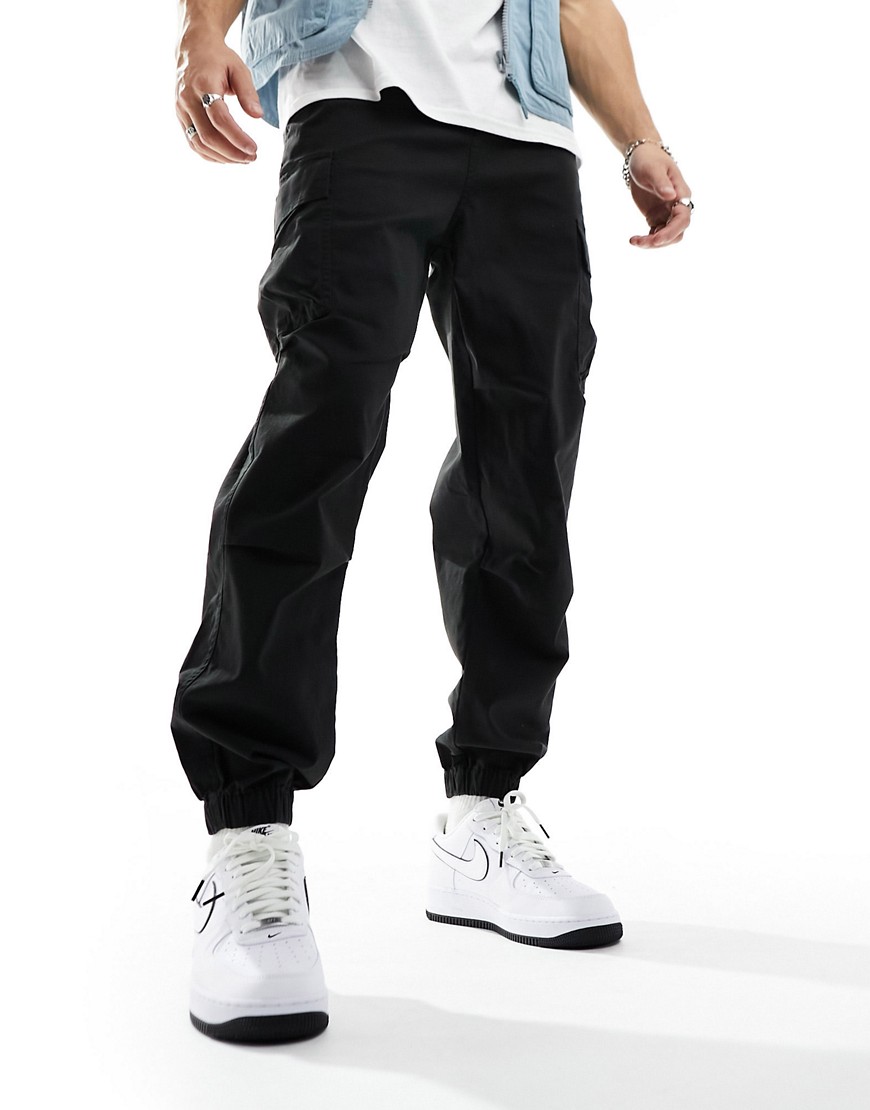 Asos Design Oversized Tapered Cargo Pants With Cuff In Black
