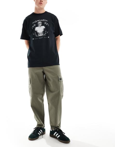 ASOS DESIGN oversized tapered cargo pants with patch in khaki - view 1
