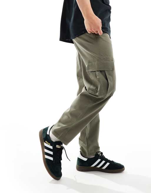 ASOS DESIGN oversized tapered cargo pants with patch in khaki, 4 of 5