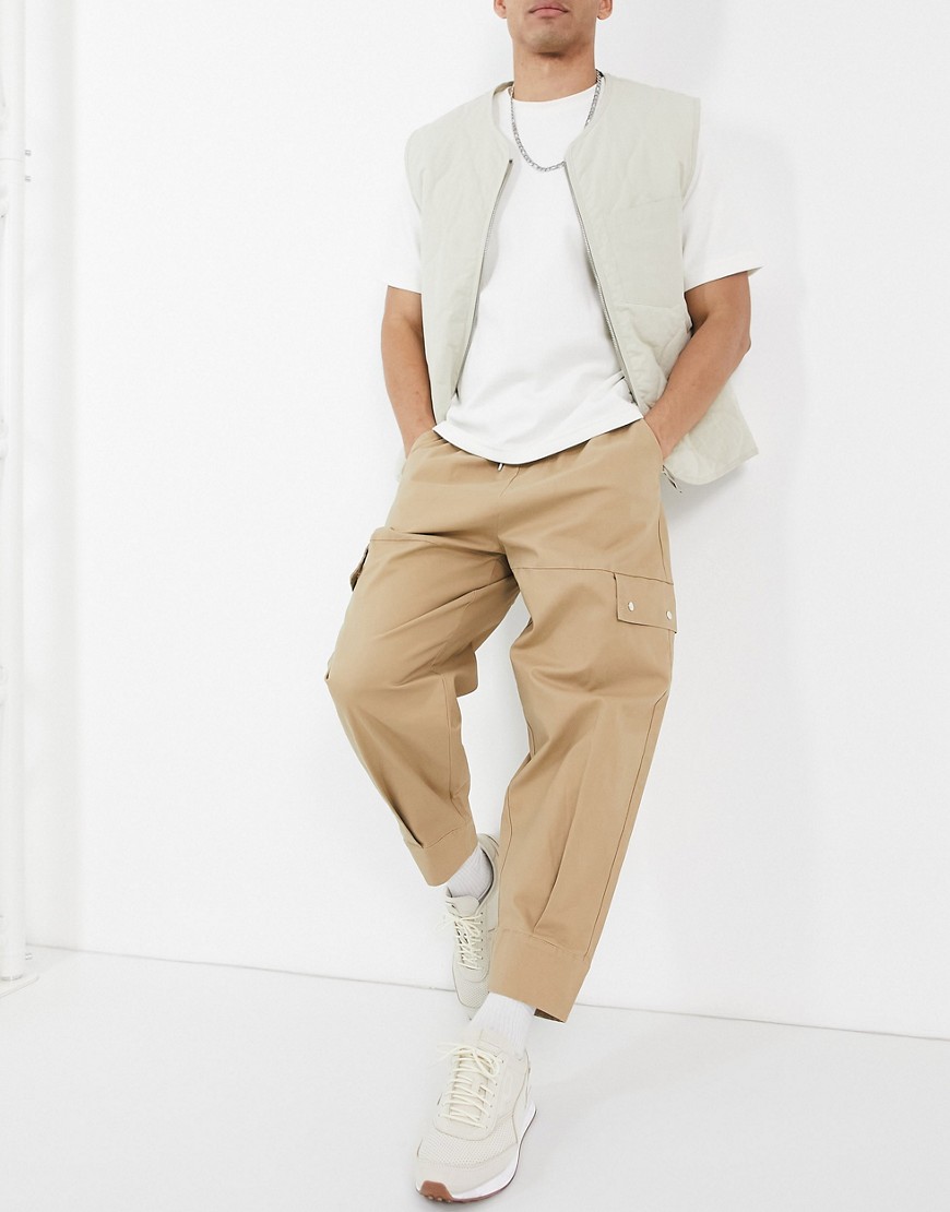ASOS DESIGN oversized tapered cargo sweatpants in sand-Neutral