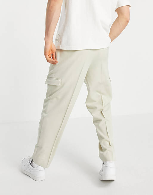  oversized tapered cargo trouser in stone 