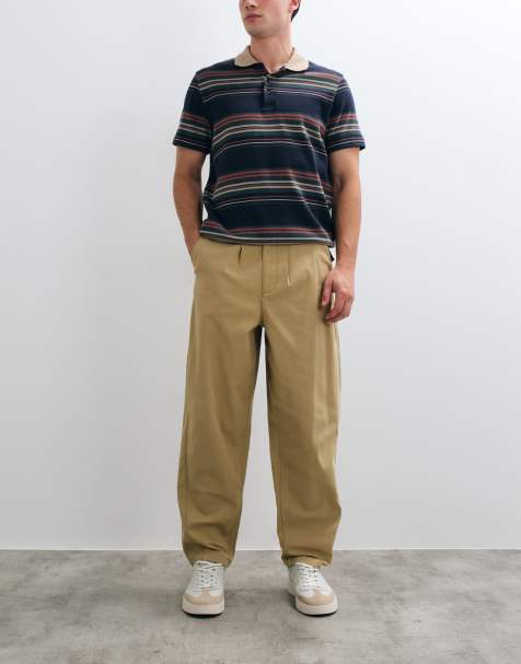 ASOS DESIGN oversized tapered chino in beige with pleats - view 1