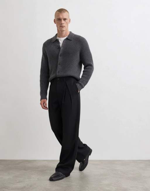 ASOS DESIGN oversized tapered chino in black with inverted pleats, 8 of 10