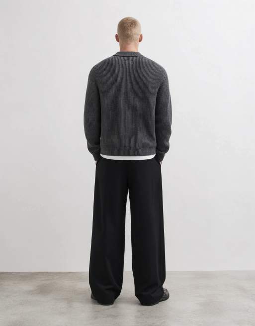 ASOS DESIGN oversized tapered chino in black with inverted pleats, 9 of 10