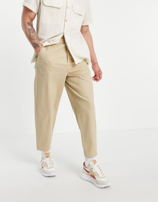 ASOS DESIGN oversized tapered chinos in beige