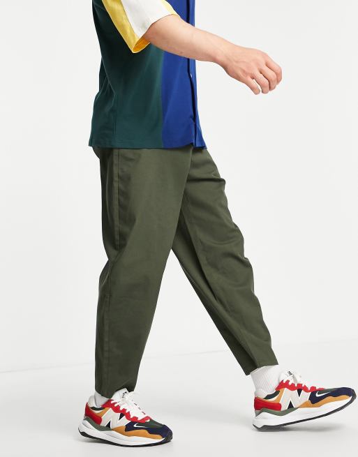 ASOS DESIGN oversized tapered chinos in dark khaki
