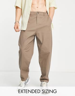 ASOS DESIGN oversized tapered chinos in dark stone-Neutral