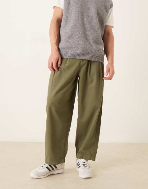 ASOS DESIGN oversized tapered chinos in khaki