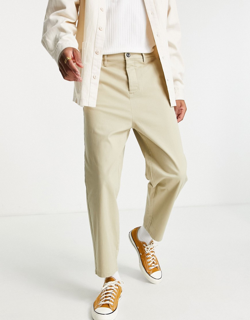 ASOS DESIGN oversized tapered chinos in light beige-Neutral