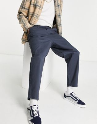 ASOS DESIGN oversized tapered chinos in navy