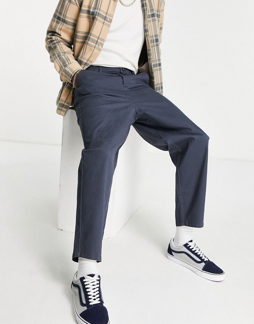 ASOS DESIGN oversized tapered chinos in navy