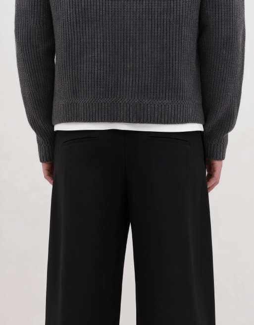 ASOS DESIGN oversized tapered chinos with inverted pleats in black, 10 of 10
