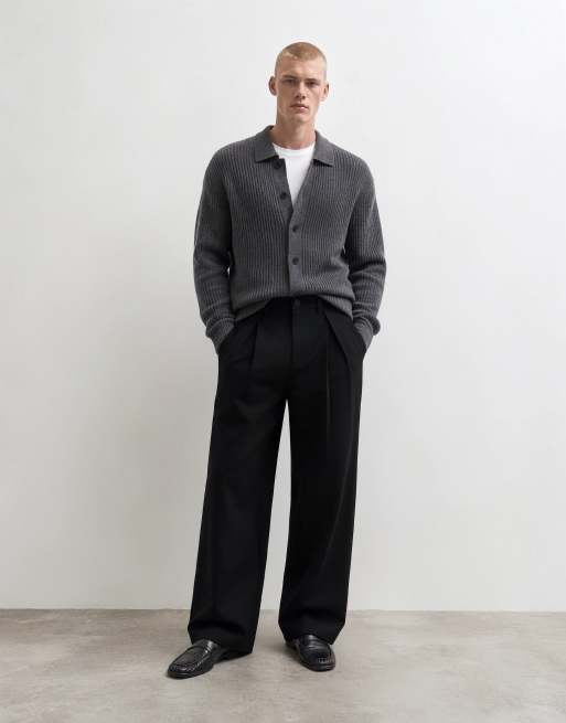ASOS DESIGN oversized tapered chinos with inverted pleats in black, 6 of 10