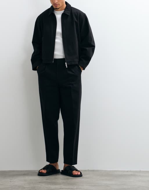 ASOS DESIGN oversized tapered denim look smart co-ord trousers with half elasticated waist in black, 2 of 5