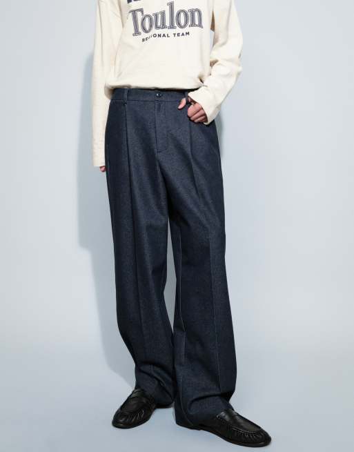 ASOS DESIGN oversized tapered denim look smart pants with half elastic waist in navy - part of a set, 2 of 9