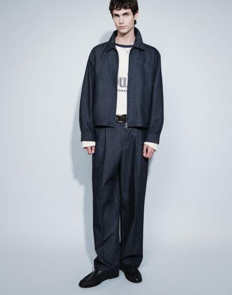 ASOS DESIGN oversized tapered denim look smart pants with half elasticated waist in navy (part of a set) - view 1