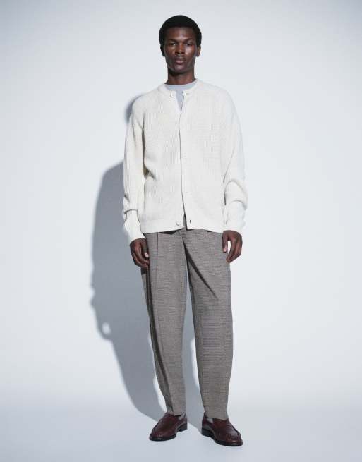 ASOS DESIGN oversized tapered double pleated suit pants in brown check, 3 of 5