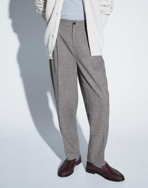 ASOS DESIGN oversized tapered double pleated suit trousers in brown check, 2 of 5