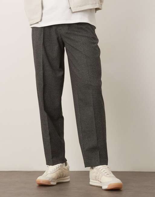 ASOS DESIGN oversized tapered dress pants in black texture with front pleats