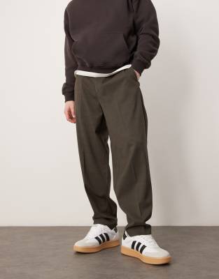 Asos Design Oversized Tapered Dress Pants In Brown Plaid